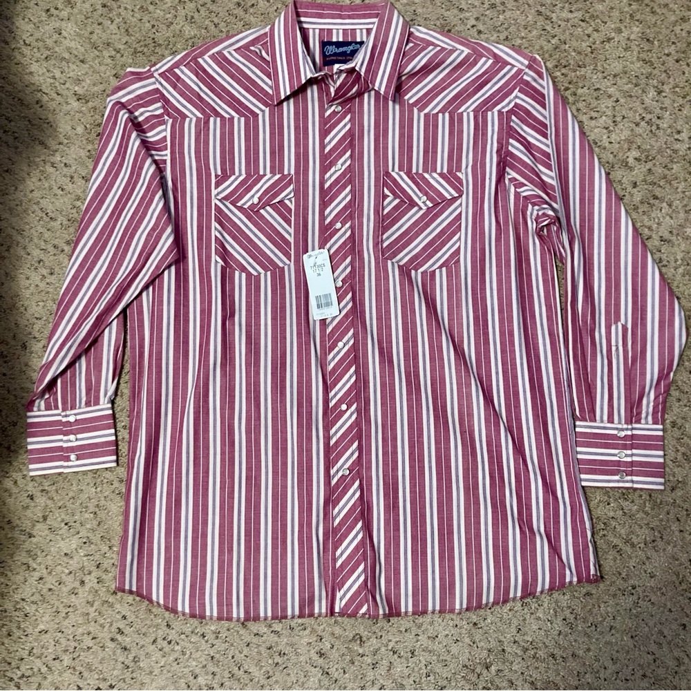 Vintage Wrangler striped button down western style men’s shirt snap front NWT